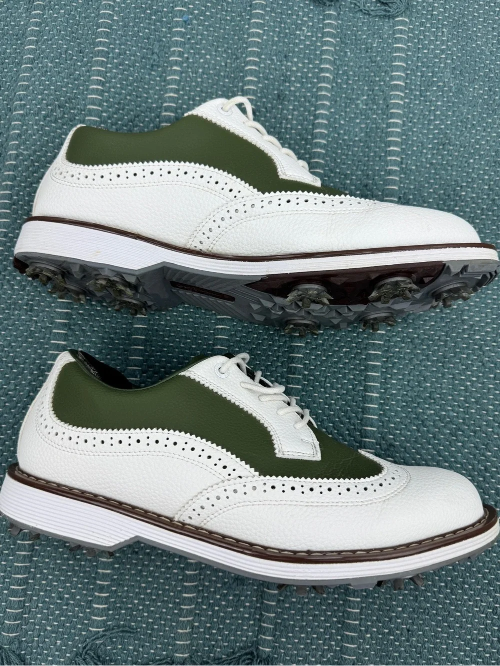 UOFEIY Men's Spiked Oxford Golf Shoes 10.5 White/Green